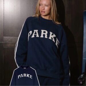 PARKE Navy Women's Pullover Sweatshirt with Sleeve Stripe
